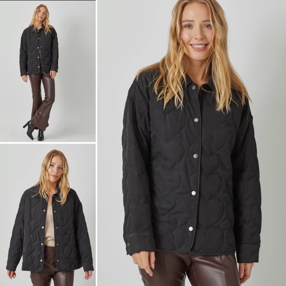 M5. NEW MYSTREE Quilted Heart Jacket Snap Buttons & Pockets Black S, M & L - Picture 1 of 8